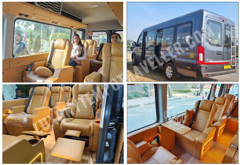10+1 seater force urbania luxury van with 1x1 modified massager recliner motorized seats on rent in delhi