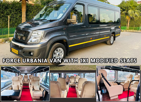9+1 seater force urbania van with 1x1 modified seats on rent in delhi